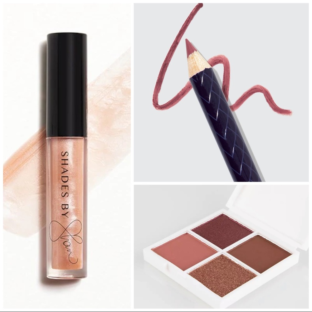 Beauty Bundle with eyeshadow quad, lip liner, and gloss.